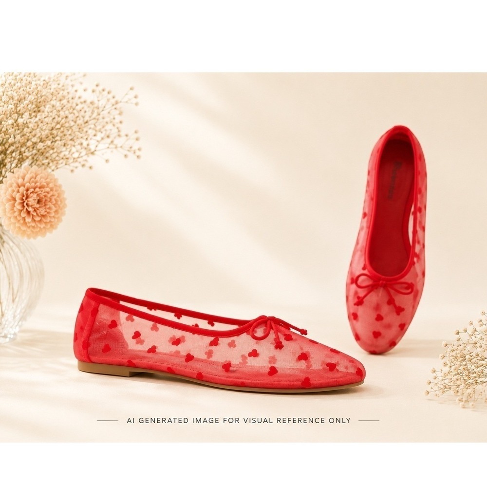 Red Heart Mesh Ballet Flats - Women